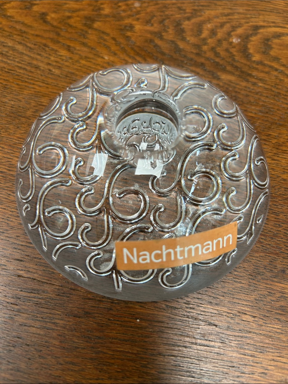 Nachtmann Clear Chrystal Glass Swirl design Candle Holder, New Condit, v heavy.